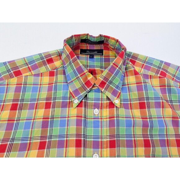 Faconnable Size Large Mens Multi Check Pocket Logo Tag Button Down Cotton Shirt - Picture 8 of 8